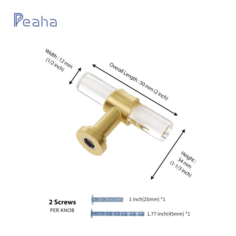 Peaha 10 Pack Cabinet Knobs T Shape Acrylic Drawer Knob Gold Decorative Hardware for Dresser Cupboards - Image 2